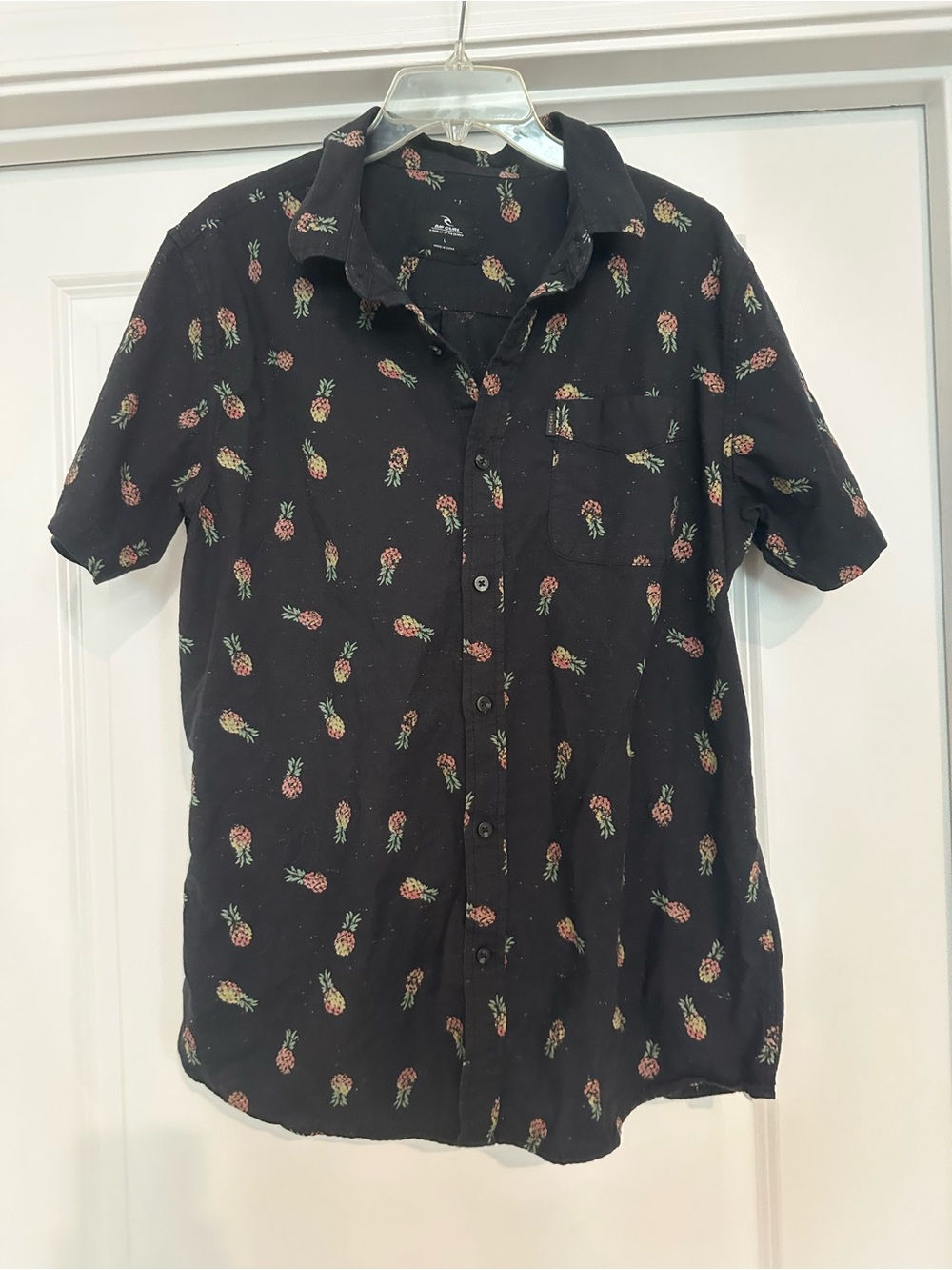 Rip Curl Black Short-Sleeve Pineapple Button-Up Shirt